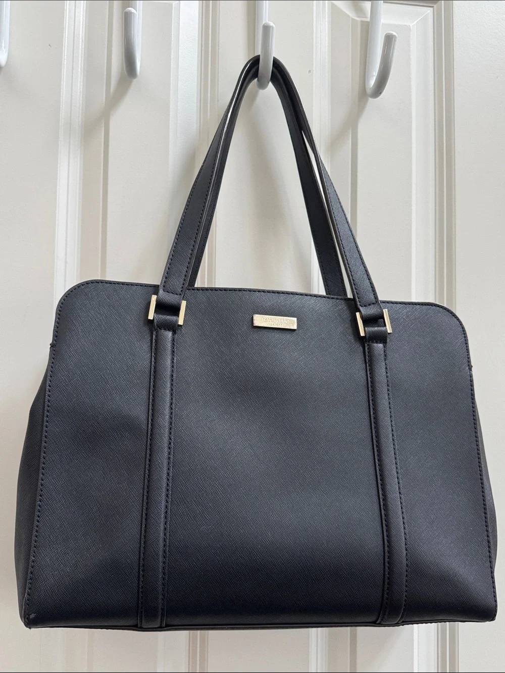 kate spade Black Structured Shoulder Bag with Gold Accent